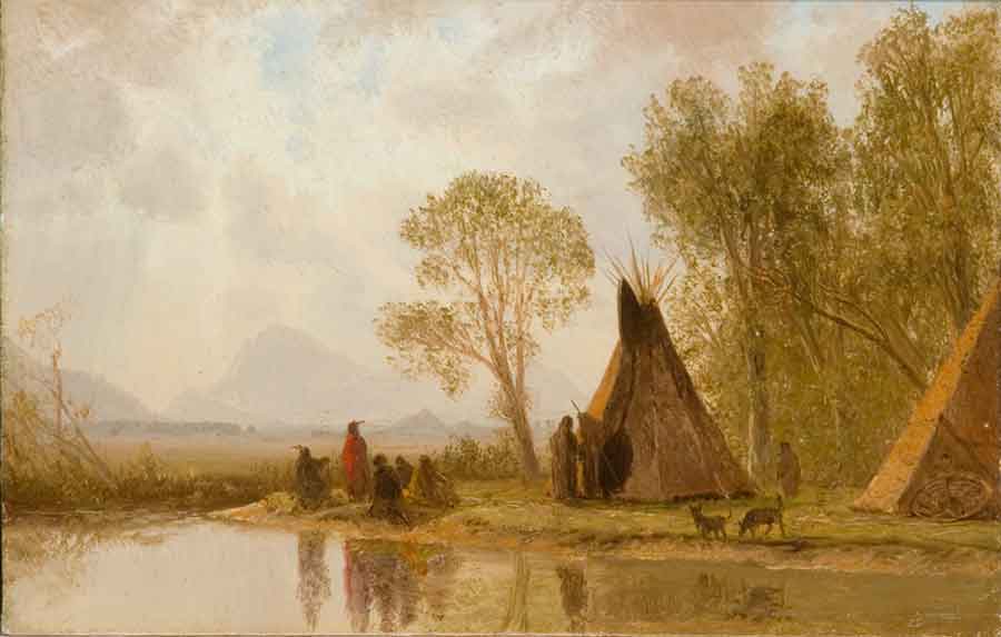 Oil sketches at CFAM, Albert Bierstadt, Shoshone Indians Rocky Mountains 