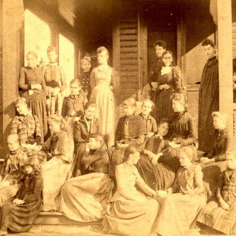 students on a porch